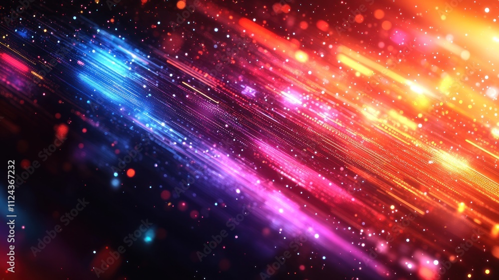 Poster vibrant abstract background with light trails and sparkles.