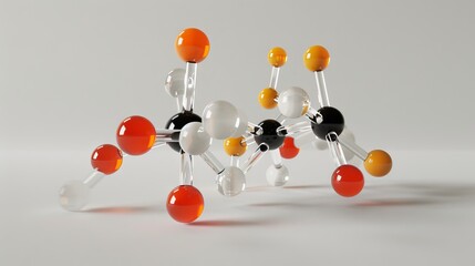 Glass molecule model on horizontal banner: scientific concept for chemistry, biotech, and molecular research