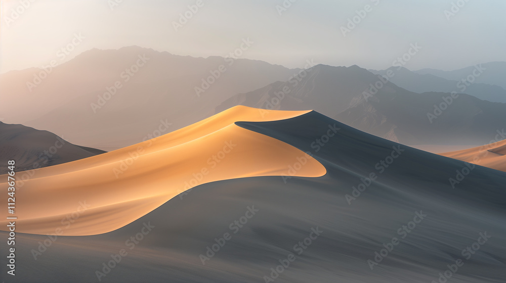 Aufkleber sand dunes with sharp ridges and smooth slopes, illuminated by the soft morning light in the desert.