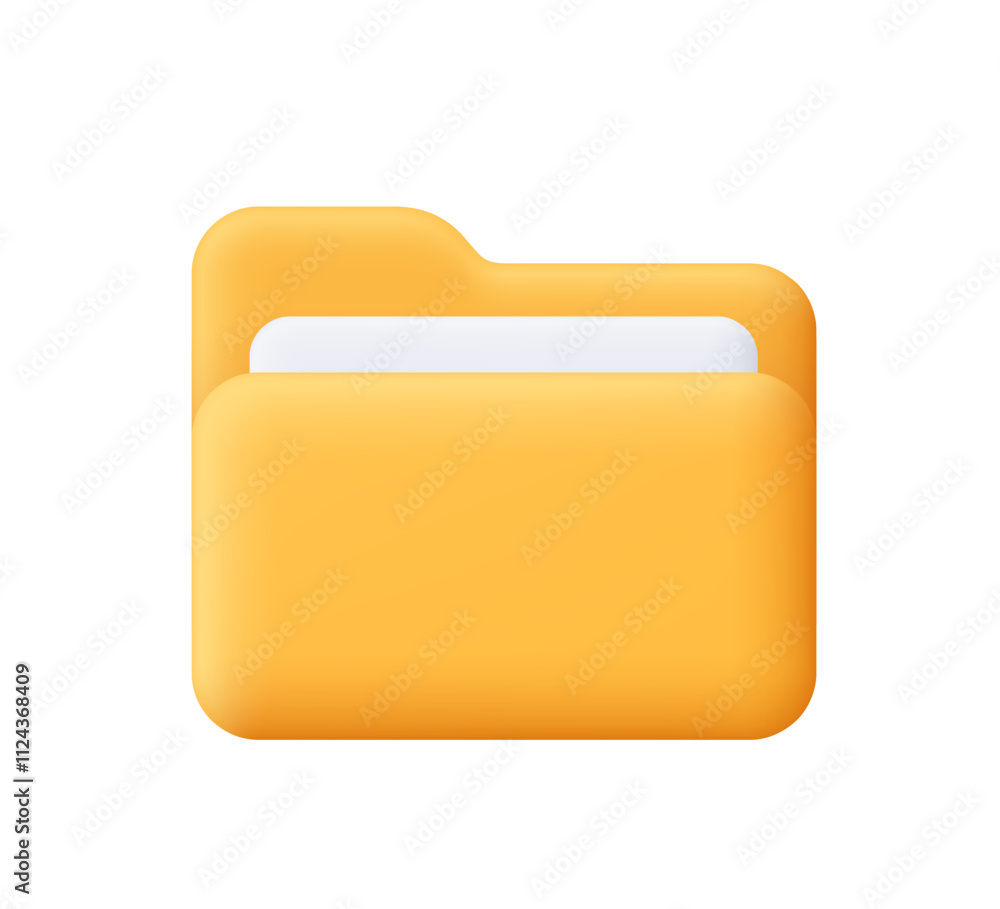 Poster yellow computer folder with paper files, documents. business, file management concept. 3d vector ico