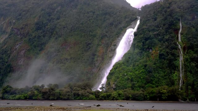 Freshwater Basin with Stunning View of Bowen Falls in Fiordland National Park