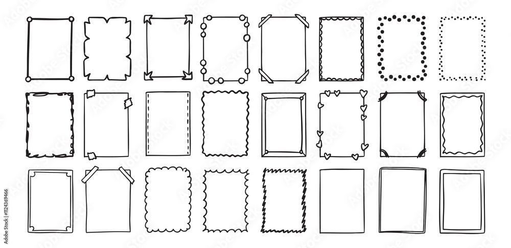 Poster hand drawn rectangle frame doodle vertical. line style empty drawing textbox