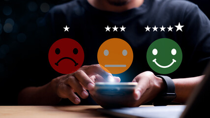 Customer review satisfaction feedback survey concept. Customer can evaluate quality of service...