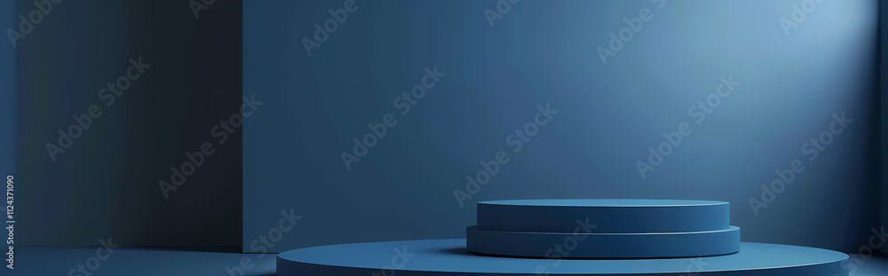 Poster serene blue minimalist display: a sophisticated and calming image featuring a two-tiered cylindrical