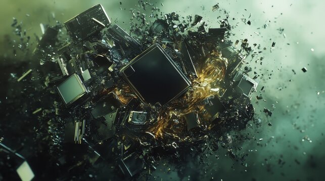 Shattered Glass Explosion in Green Background