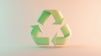 A digital green recycling symbol with a radiant glow, placed on a smooth light background, blending futuristic aesthetics with eco-friendly ideals.