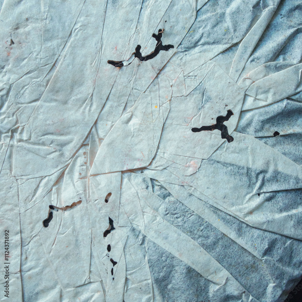 Poster bold black ink splashes on wrinkled paper create dynamic abstract artistic textures