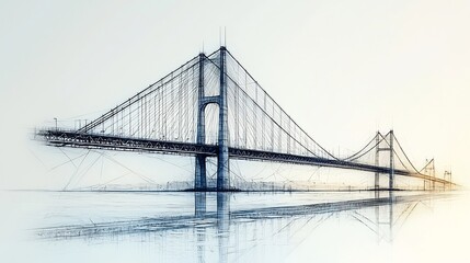 Fototapeta premium Minimalist Sketch of Suspension Bridge with Smooth Lines and Arches
