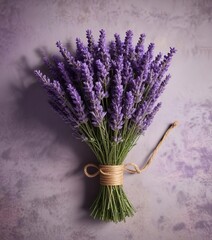 A bundle of fresh lavender tied with twine and placed in a corner, candlelight, funeral, mournful