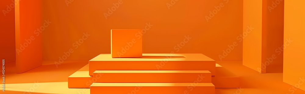 Aufkleber orange minimalist product display: a simple, visually appealing product display platform with a thre