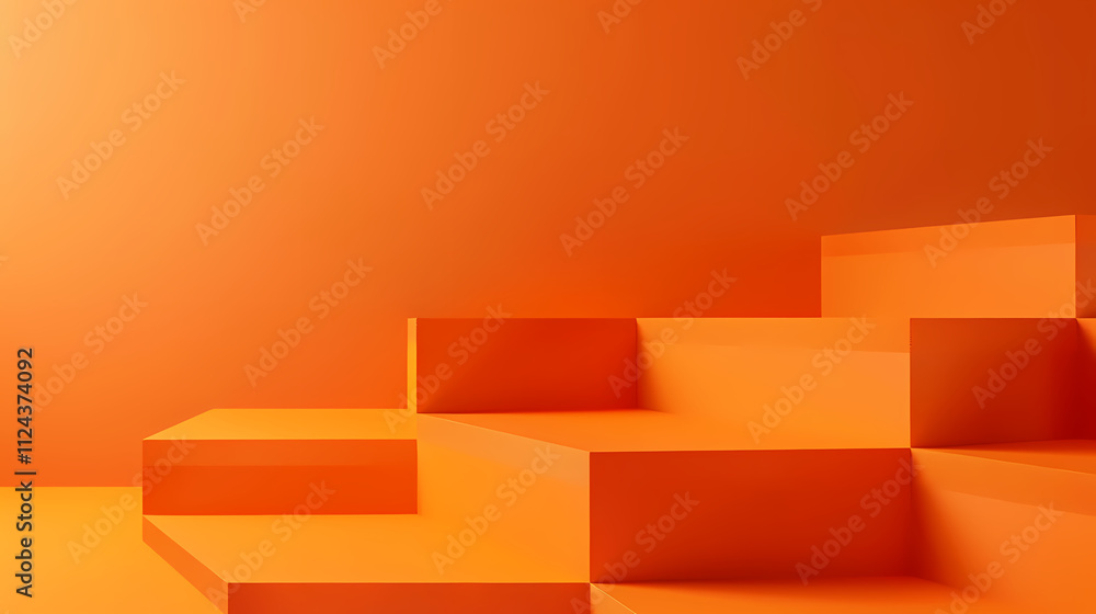 Poster abstract orange steps: a minimalist composition featuring a staircase of vibrant orange blocks set a