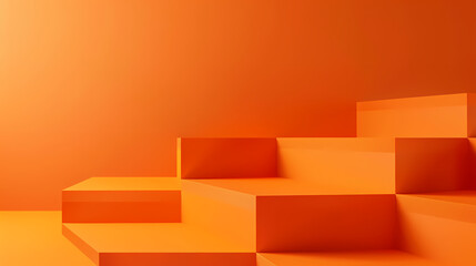 Abstract Orange Steps:  A minimalist composition featuring a staircase of vibrant orange blocks set against a matching backdrop, bathed in warm, sunlight-like illumination. This image offers a clean.