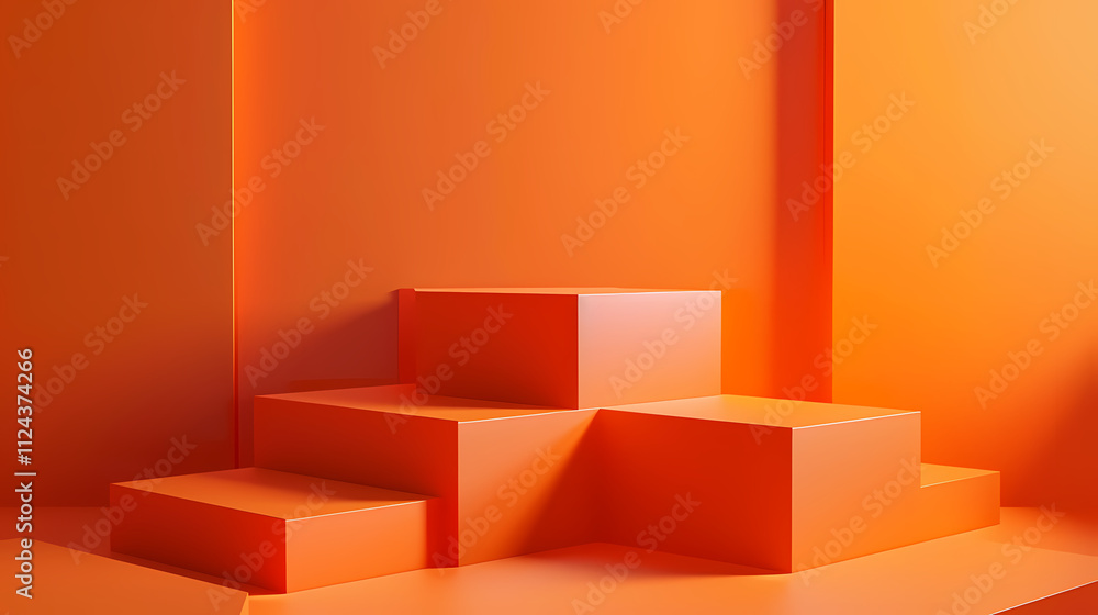 Poster orange minimalist product display: a simple, yet stylish product display featuring three geometric p