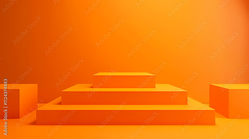 Poster minimalist orange product display: a clean, minimalist product display featuring three layered squar