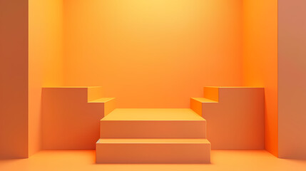 Product Showcase with Orange Steps:  A minimalist product display featuring two sets of steps against a warm orange backdrop.