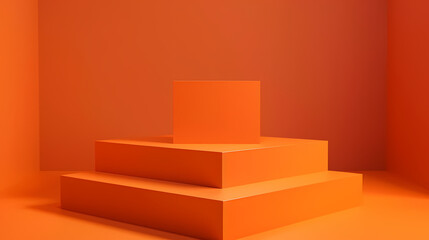 Burnt Orange Product Display: A three-tiered, burnt orange display stand, creating a vibrant and modern backdrop for product showcasing or graphic design.