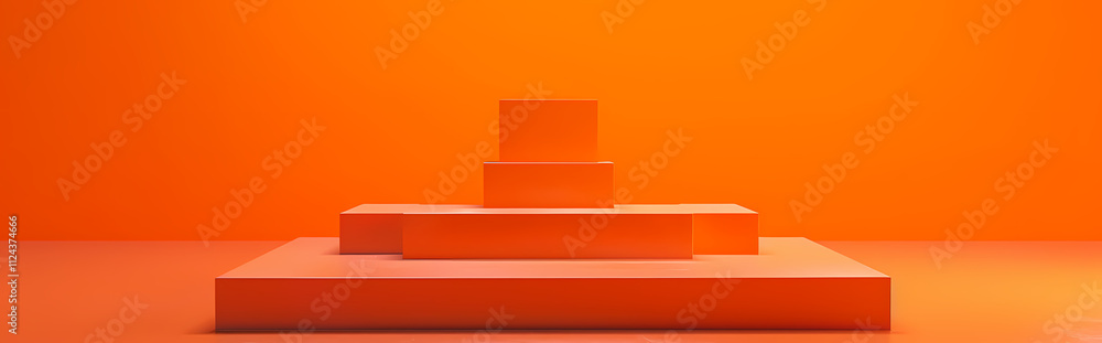 Poster minimalist orange platform: a sleek and stylish platform made of layered squares with a minimalist a