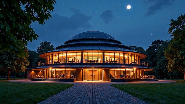 Hamburg Planetarium, City Park, Night Sky, AI Art,  Starry, Futuristic,  Atmospheric