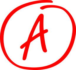 Exam score grade result A, hand drawn doodle test grade A