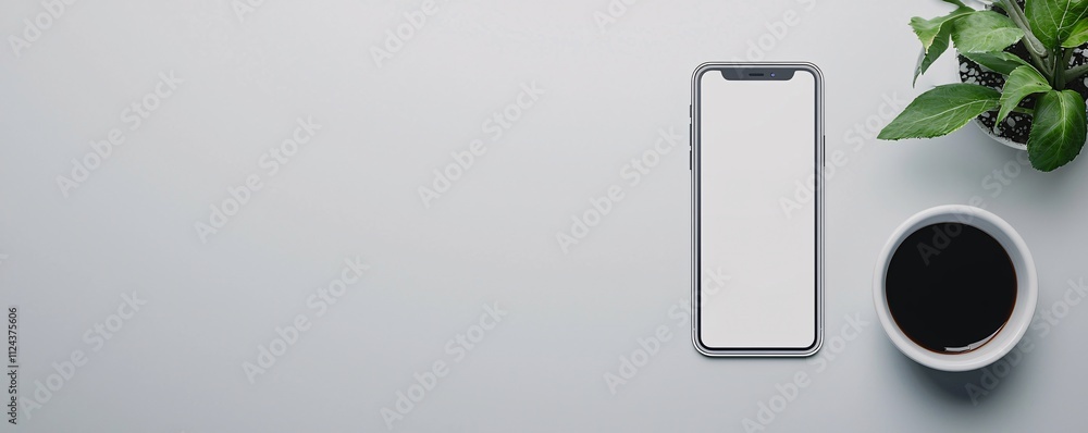 Poster a minimalist depiction of a mobile phone with a suspicious text message on the screen, placed on a c