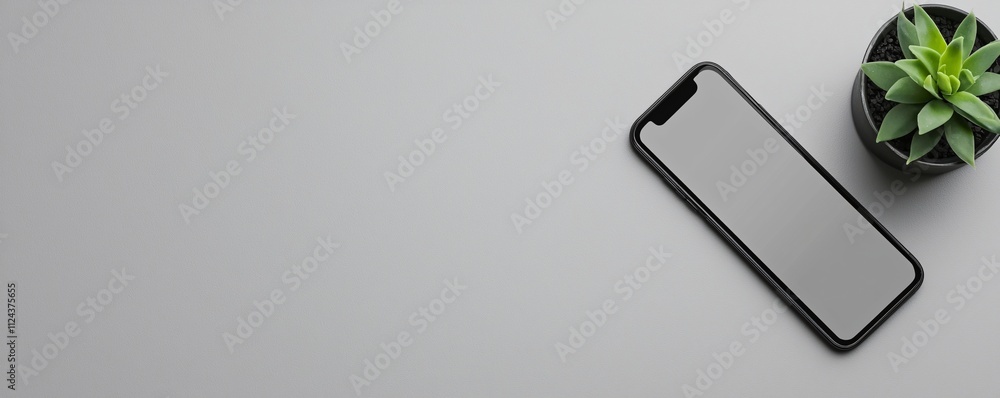 Poster a minimalist depiction of a mobile phone with a suspicious text message on the screen, placed on a c