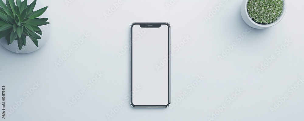 Poster a minimalist depiction of a mobile phone with a suspicious text message on the screen, placed on a c