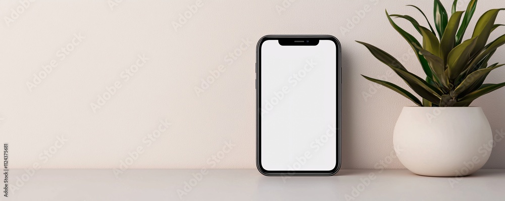 Poster a minimalist depiction of a mobile phone with a suspicious text message on the screen, placed on a c