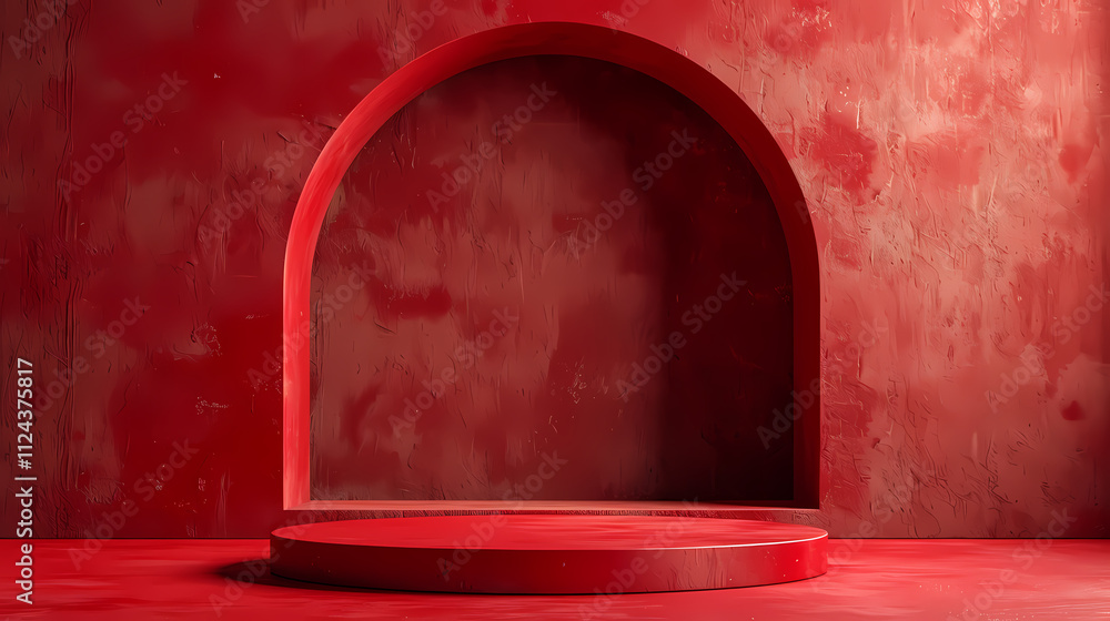 Aufkleber crimson cove: a minimalist product display features a circular platform nestled within a recessed ar
