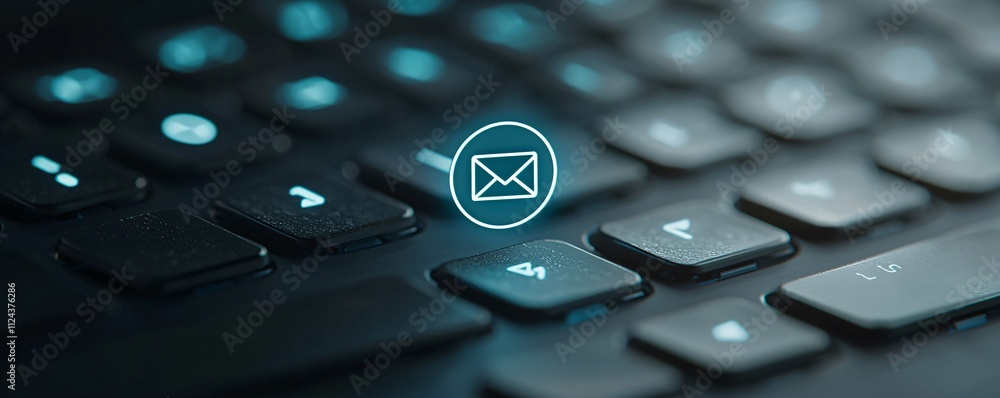 Poster a close-up of a keyboard with a suspicious email notification popping up on the screen, symbolizing 
