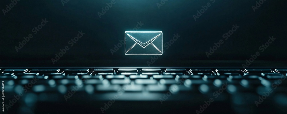 Poster a close-up of a keyboard with a suspicious email notification popping up on the screen, symbolizing 