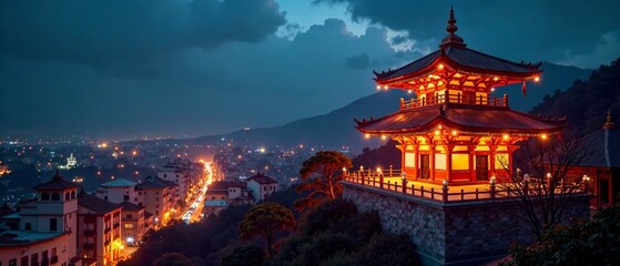 Maitidevi Temple Pagoda, Kathmandu, Tihar Night, Long Exposure,  Atmospheric Photography