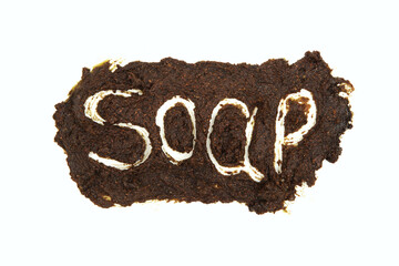 Moroccan black soap on white background. Soap lettering. Moroccan gel-like scrub that cleanses, nourishes and saturates the skin with vitamins and trace elements.