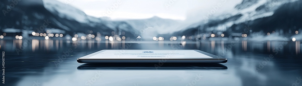 Poster a close-up of a tablet displaying a critical malware alert, surrounded by a minimalistic, dark works