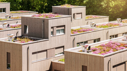 Roof Gardens or Green Roof of Modern Eco Buildings with Waterproofing Roof Drainage Membrane....