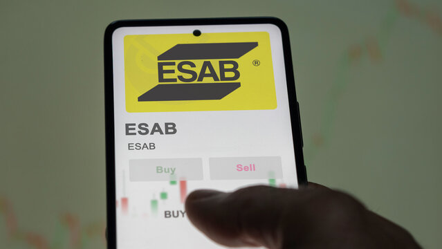 March 26th 2024, logo of ESAB on a white wall in a hall building, the $ESAB brand indoor.