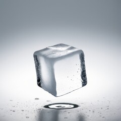 Obraz premium Falling ice cube, isolated on white background, full depth of field