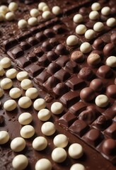 Obraz premium Artisanal chocolate making process with dark, milk, and white chocolates, chocolate, treats
