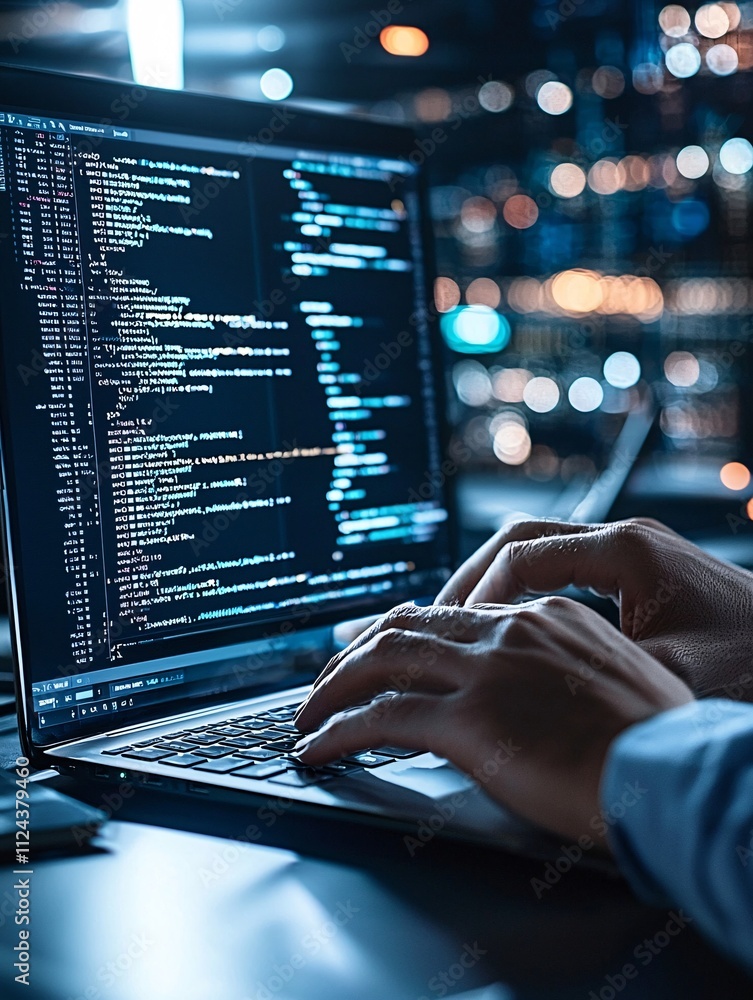 Poster a professional setting where a cybersecurity expert uses ethical hacking tools to test system vulner
