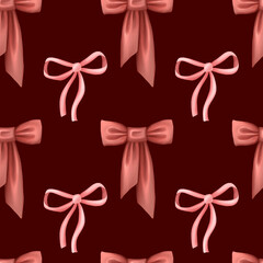 Seamless pattern with pink bows and ribbons