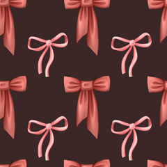 Festive seamless pattern with pink bows and ribbons