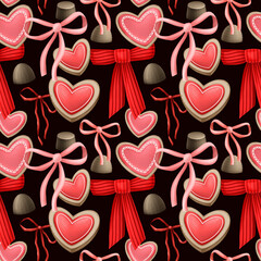 Seamless Valentine's Day pattern with bows, ribbons and sweets for wrapping paper and fabric