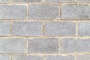 Abstract background of grey wall made of cinder blocks. Classic masonry blocks
