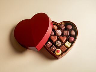 Red heart-shaped box filled with assorted chocolates
