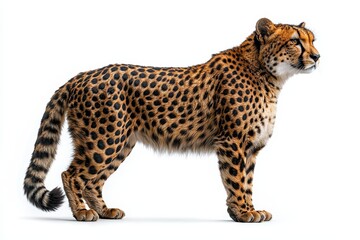 Majestic Cheetah Standing Alert Against White Background