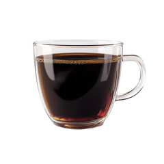 Glass Cup of Black Coffee Isolated on White and Transparent Background
