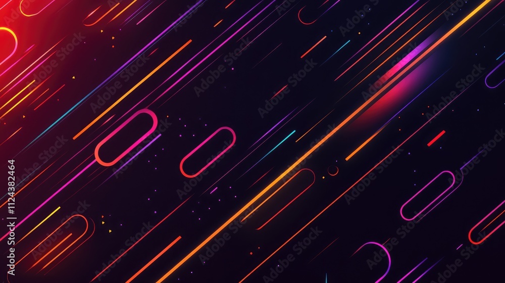 Poster colorful dynamic lines and light effects on dark background