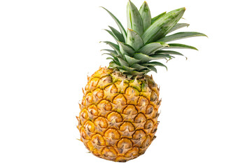 A ripe pineapple with green spiky leaves, its bright yellow exterior showcasing a fresh, detailed, and textured surface, perfect for a tropical aesthetic, isolated on a transparent background