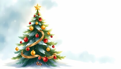 Fototapeta premium christmas tree with snow watercolor style