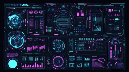 Fototapeta premium Futuristic Digital Interface with Neon Colors and Data Visualization