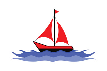 Red sailboat river vector design